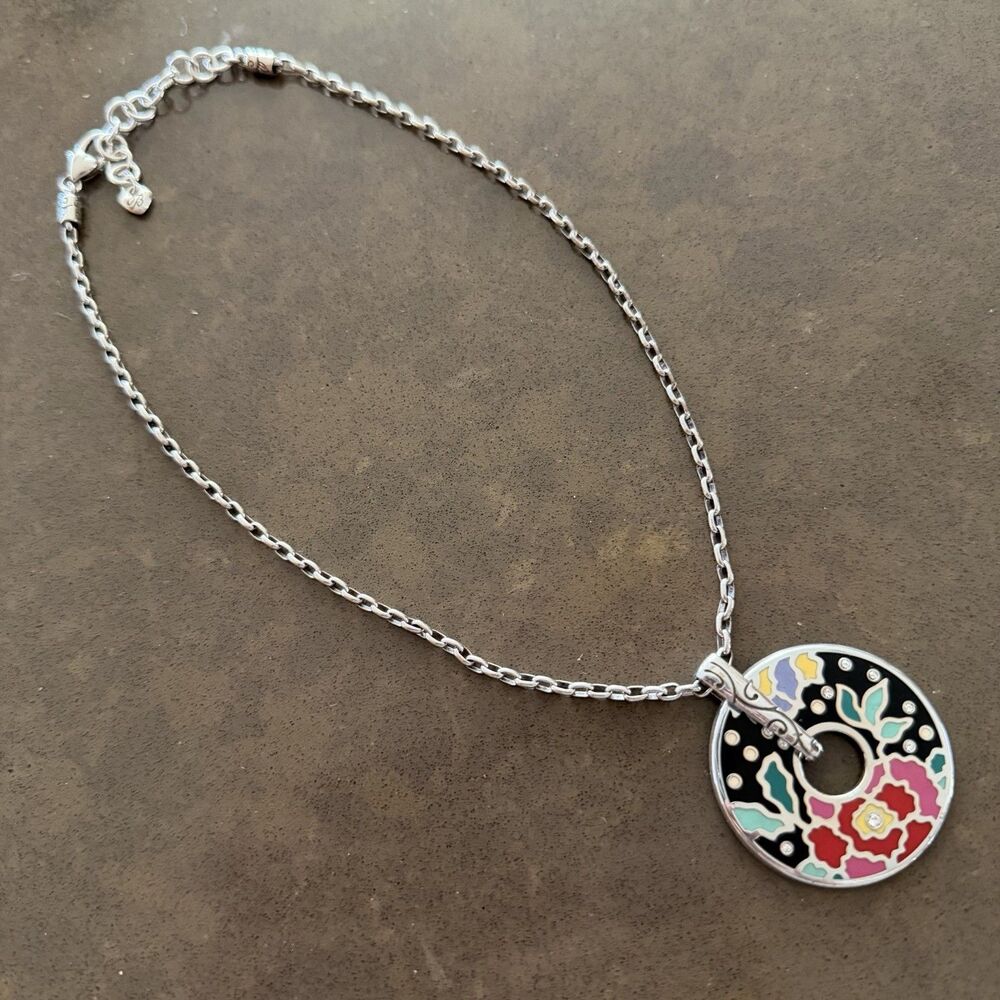 Brighton Meadow Art Midnight Floral Pendant Necklace 16-18" - Picture 2 of 4